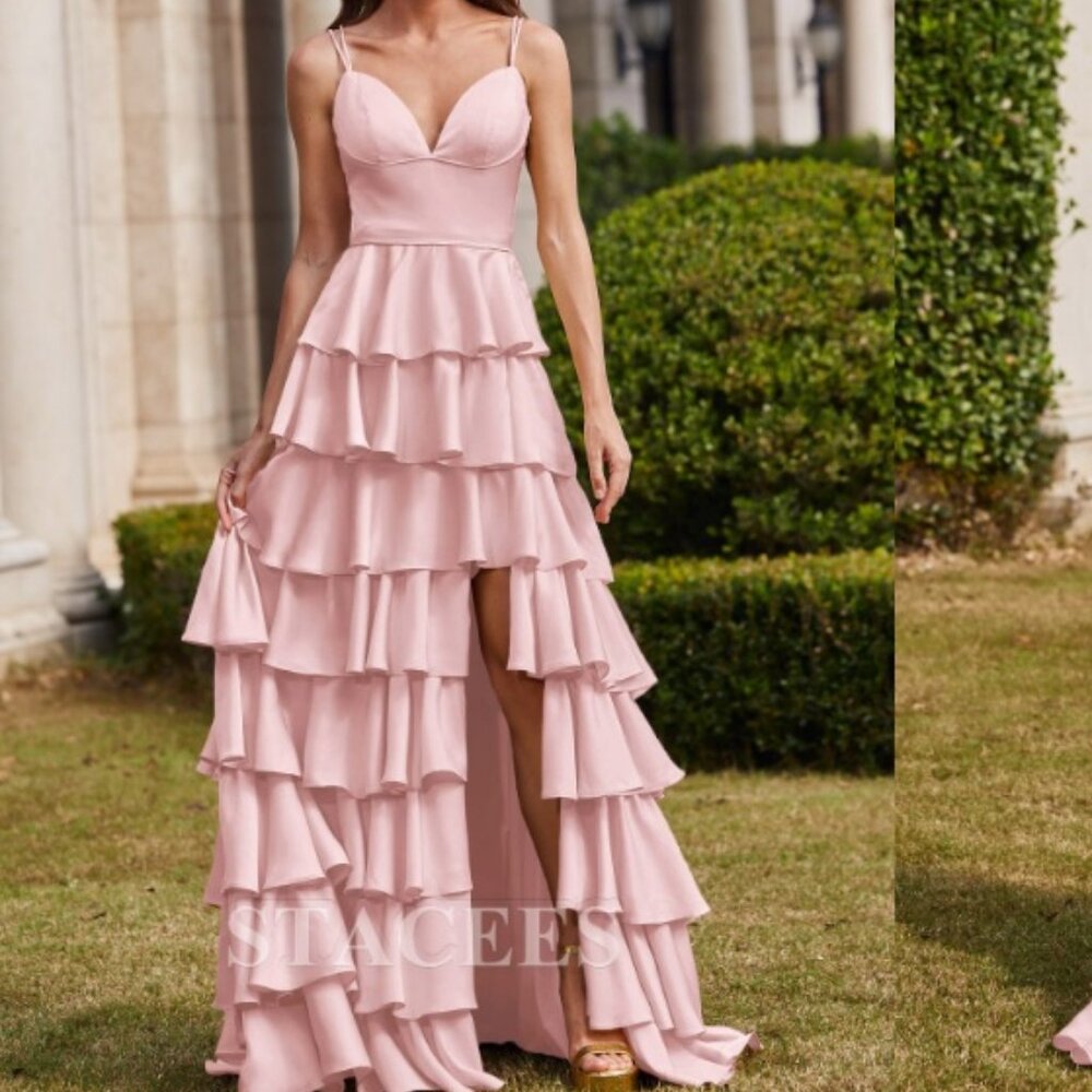 Princess Ruffles Stretch Satin Dress